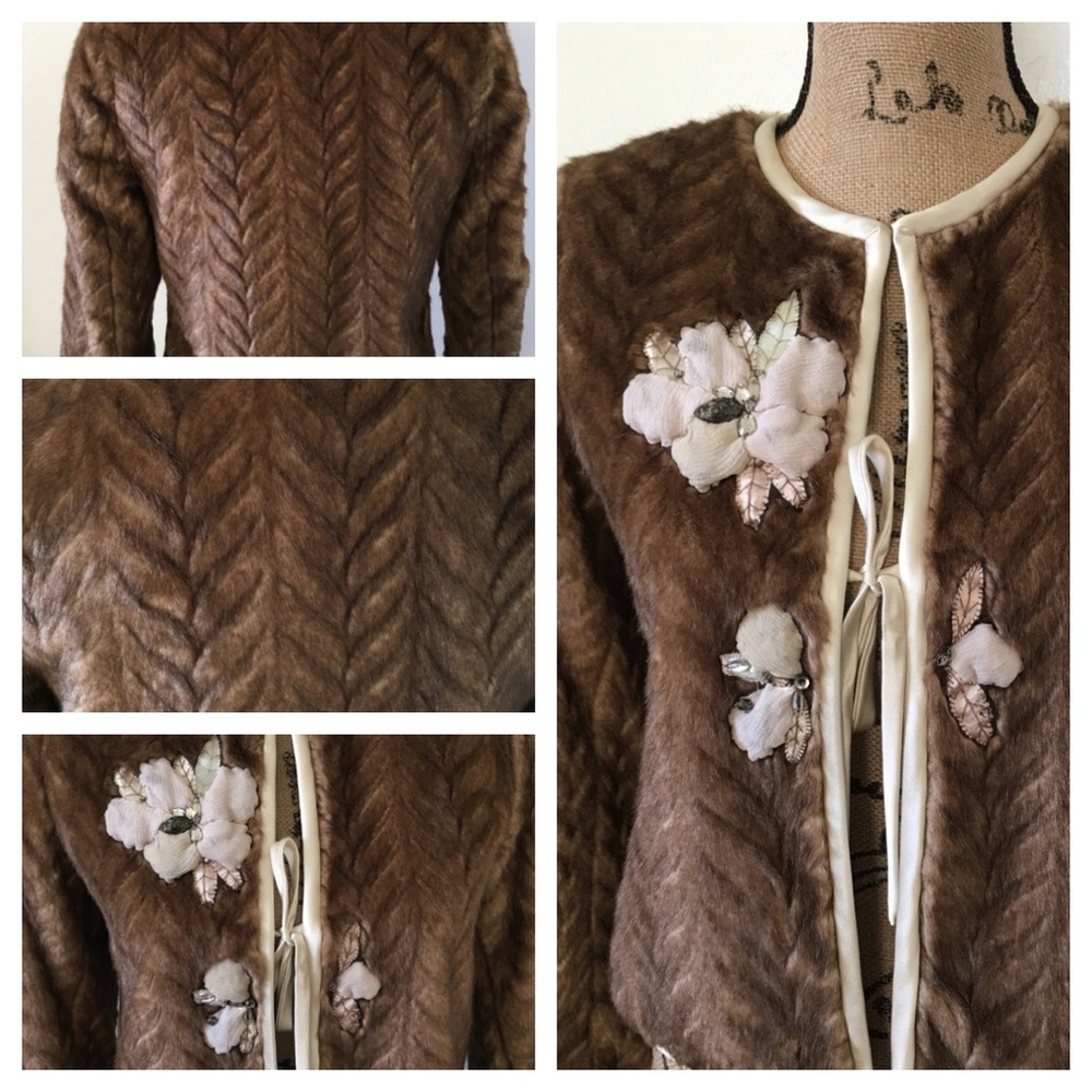 Rebecca Taylor Faux Fur Jeweled Appliqué Jacket